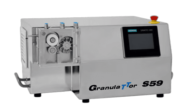 Three-Tec strand pelletizer with independent feed-roller and blade speed control