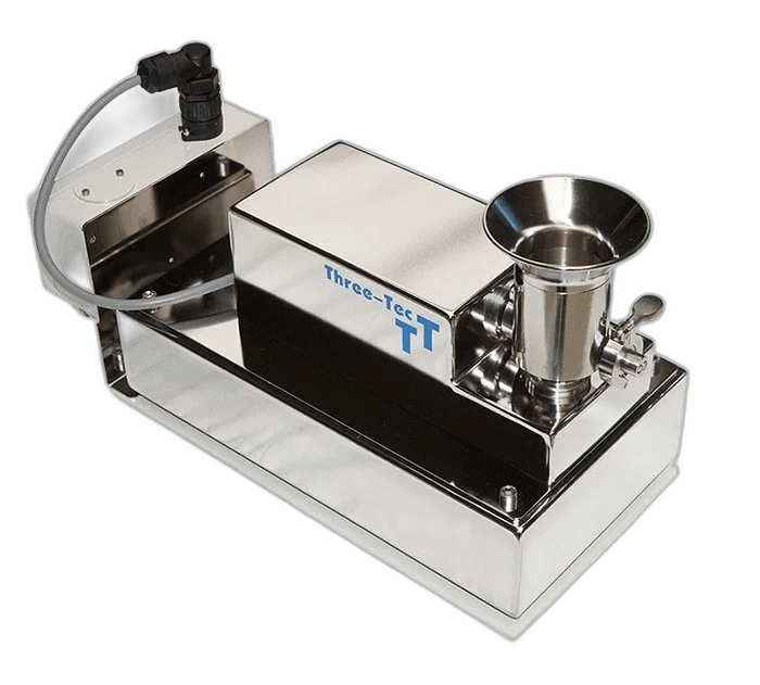 Three-Tec ZD 5 FB flat-tray feeder with precision metering tools for gravimetric dosing