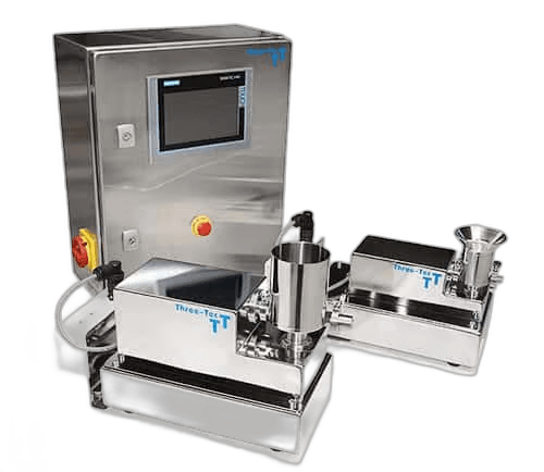 Three-Tec ZD 9 FB twin-screw flat-bottom feeder with control cabinet for gravimetric dosing
