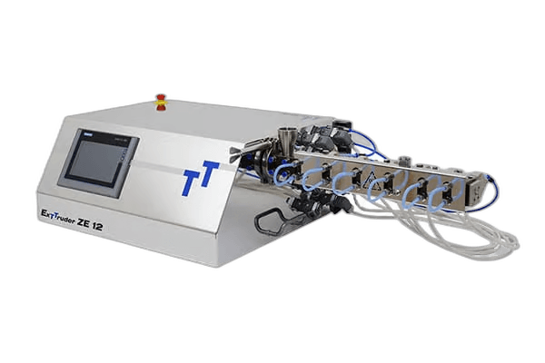 Three-Tec ZE12 micro extruder — 12 mm co-rotating twin-screw, the flagship of the ZE-series